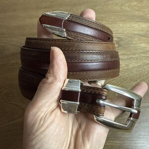 Vintage ONYX By Brighton 42" Leather Belt Silver Buckle Brown M40835 Workwear